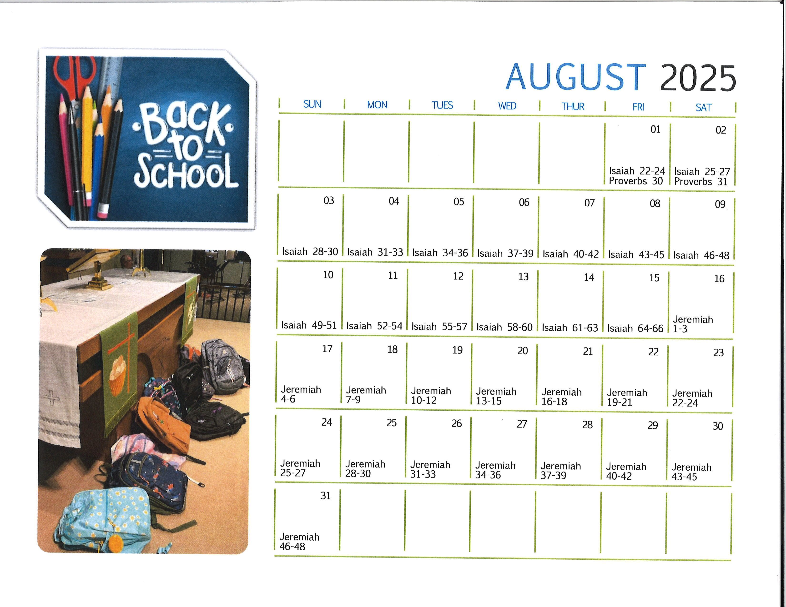 August Reading Calendar